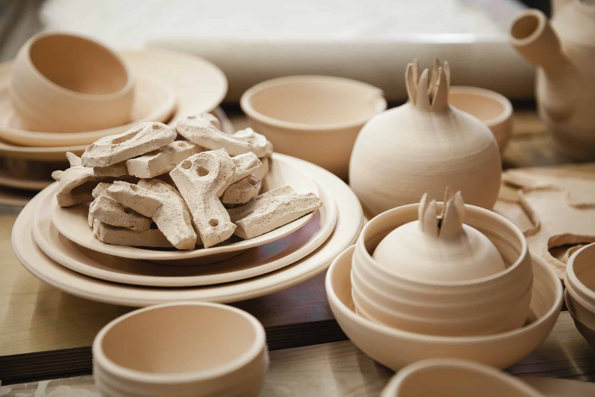Roasted ceramic products without glaze closeup